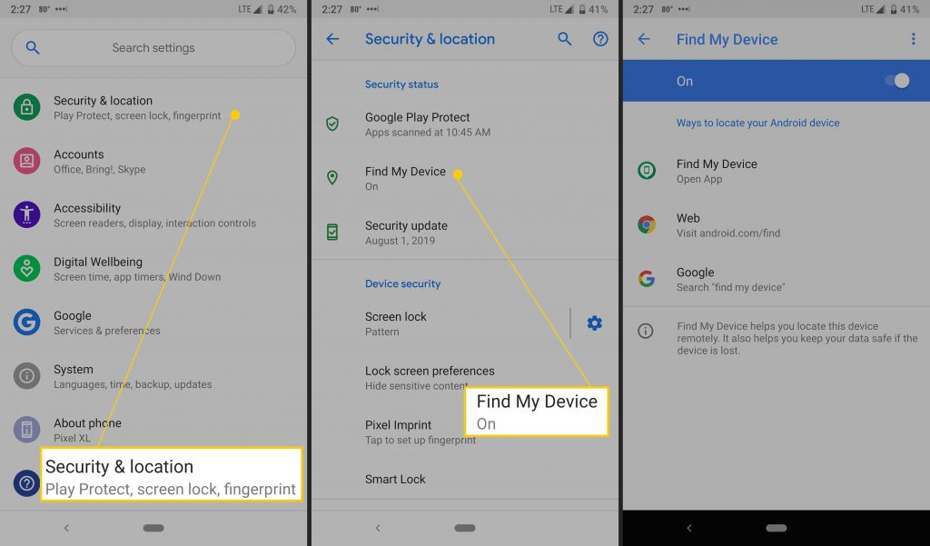 Turn on Tracking on Android Settings to Recover Lost Phone or Device